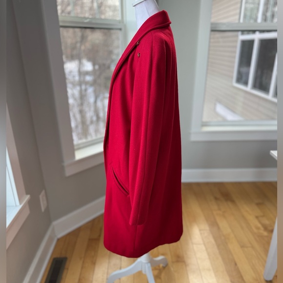 Vintage Michelle Stuart Cardinal Red Double Breast Shawl Collar Wool Trench Coat - Picture 4 of 16